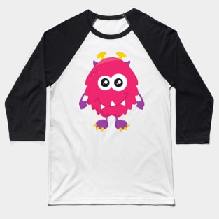 Cute Monster, Pink Monster, Horns, Funny Monster Baseball T-Shirt